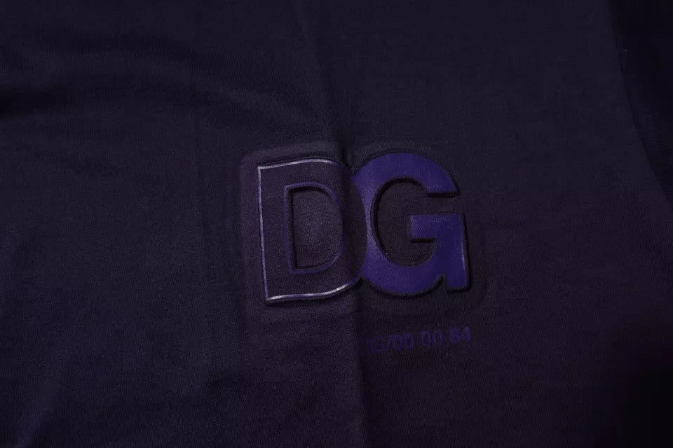 T-shirt à col rond en coton bleu marine avec logo DG de Dolce &amp; Gabbana