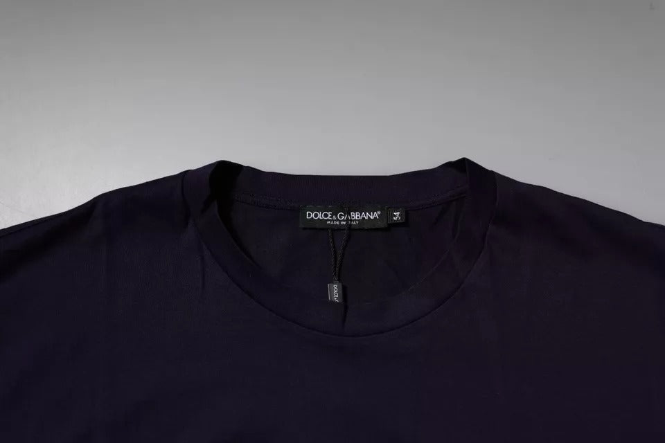 T-shirt à col rond en coton bleu marine avec logo DG de Dolce &amp; Gabbana
