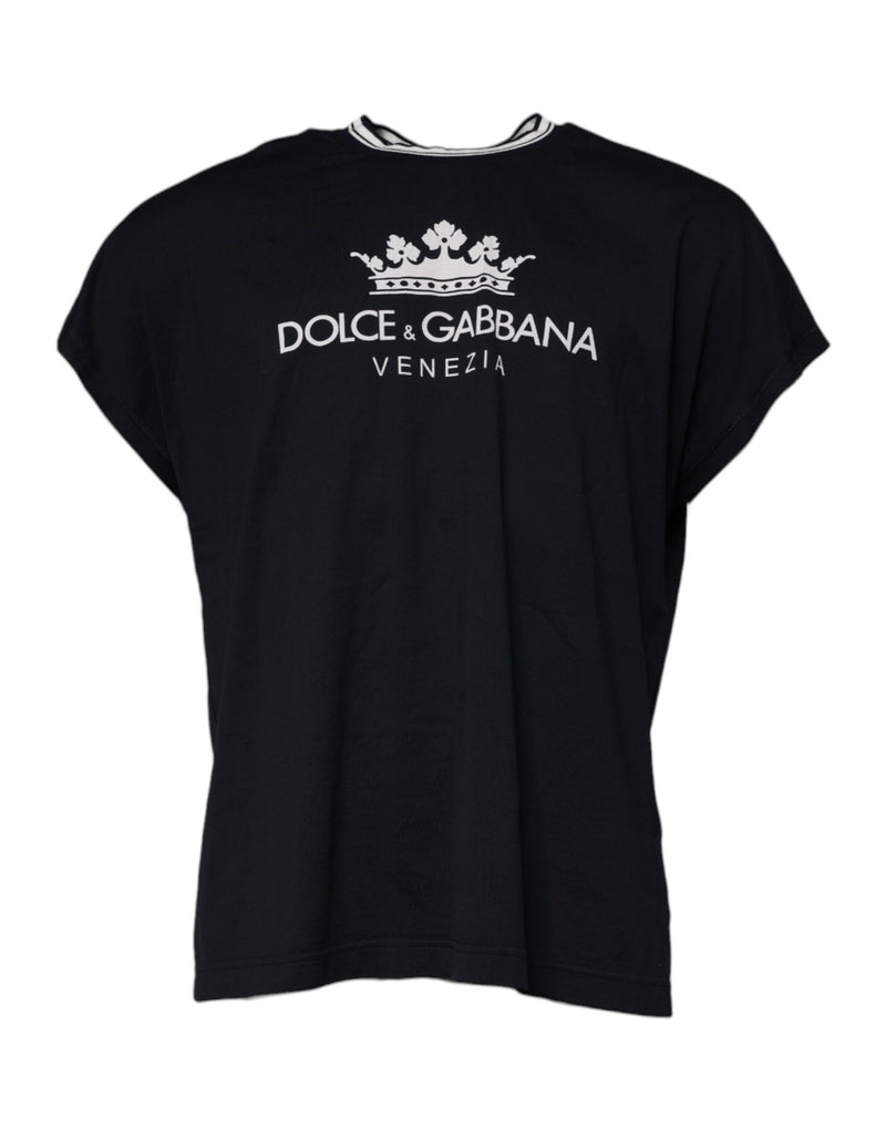 Dolce &amp; Gabbana T-shirt met ronde hals van katoen, donkerblauw met kroonlogo.