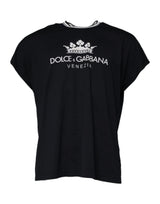 T-shirt en coton à col rond avec couronne et logo bleu foncé de Dolce &amp; Gabbana