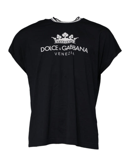 Dolce &amp; Gabbana T-shirt met ronde hals van katoen, donkerblauw met kroonlogo.