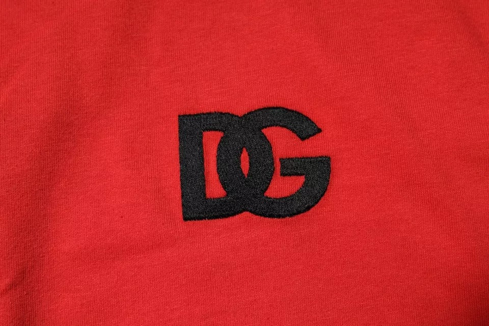 T-shirt en coton à col rond avec patch logo DG rouge de Dolce &amp; Gabbana