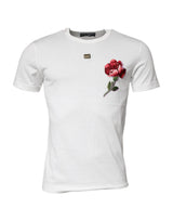 T-shirt blanc en coton à col rond avec logo floral de Dolce &amp; Gabbana