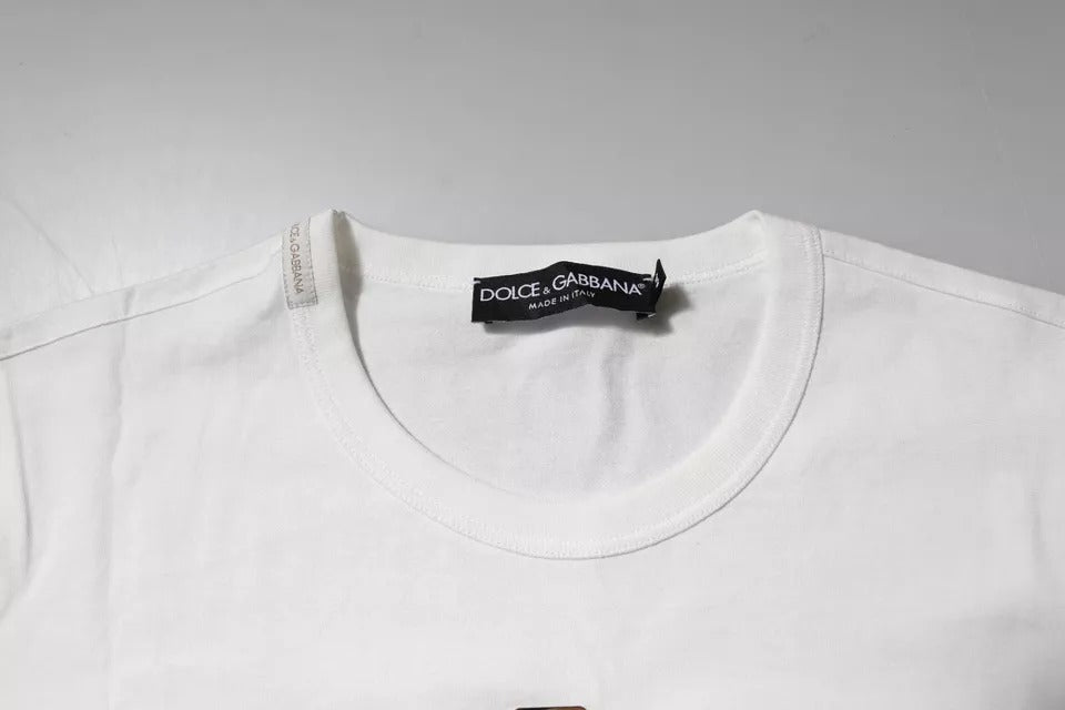 T-shirt blanc en coton à col rond avec logo floral de Dolce &amp; Gabbana