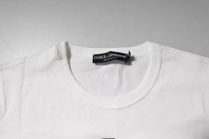 Dolce & Gabbana White Cotton Logo Floral Crew Neck T-shirt