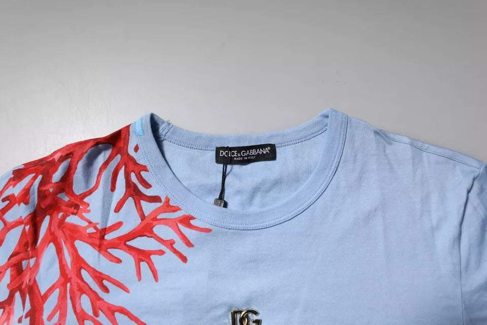 T-shirt à col rond pour homme en coton corail bleu clair de Dolce &amp; Gabbana