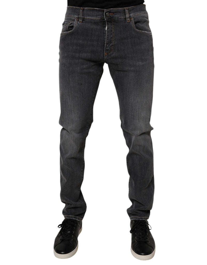 Dolce &amp; Gabbana donkergrijze, gewassen, smalle katoenen denim jeans