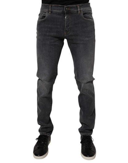 Dolce &amp; Gabbana donkergrijze, gewassen, smalle katoenen denim jeans