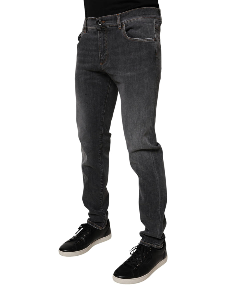 Dolce &amp; Gabbana donkergrijze, gewassen, smalle katoenen denim jeans