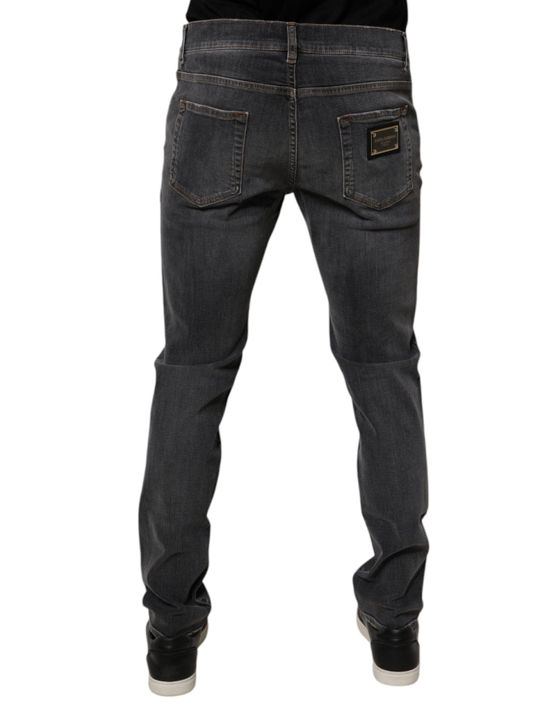 Dolce &amp; Gabbana donkergrijze, gewassen, smalle katoenen denim jeans