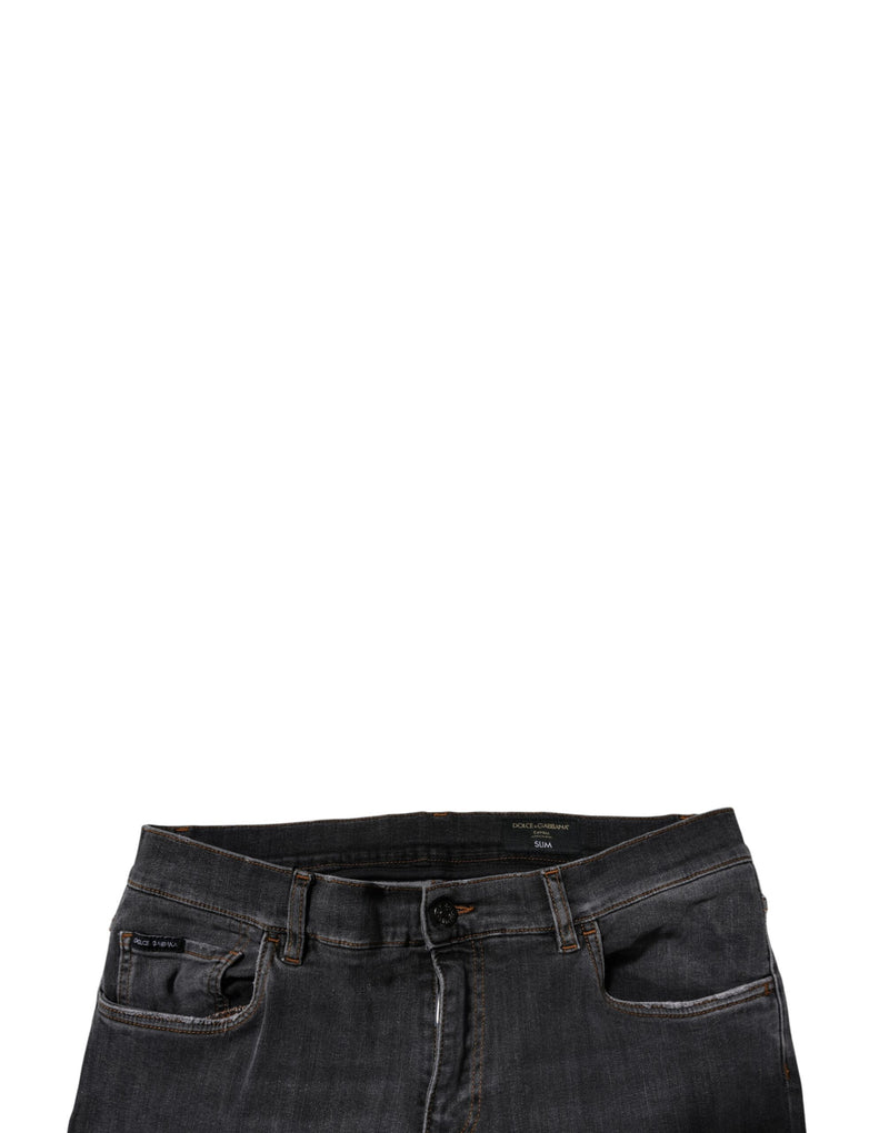 Dolce &amp; Gabbana donkergrijze, gewassen, smalle katoenen denim jeans