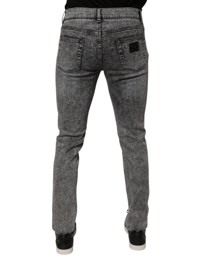 Dolce &amp; Gabbana donkergrijze, gewassen, smalle katoenen denim jeans