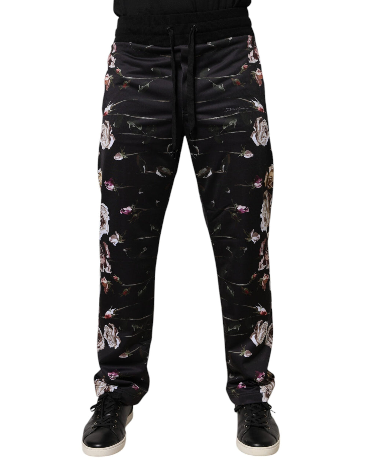 Pantalon de jogging en polyester noir à motifs floraux Dolce &amp; Gabbana