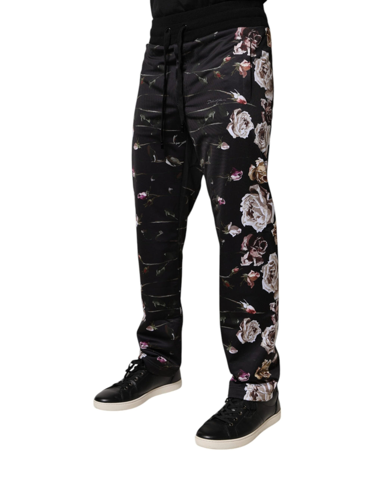 Pantalon de jogging en polyester noir à motifs floraux Dolce &amp; Gabbana