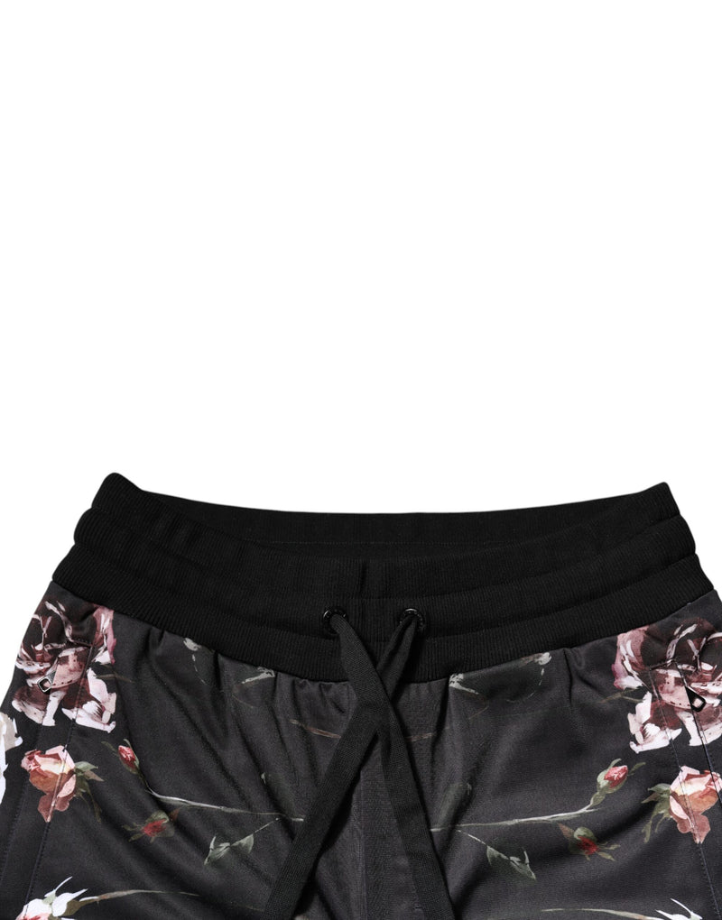 Dolce & Gabbana Black Floral Polyester Jogger Pants