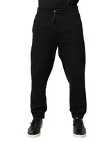 Pantalon de jogging en coton avec patch logo noir Dolce &amp; Gabbana