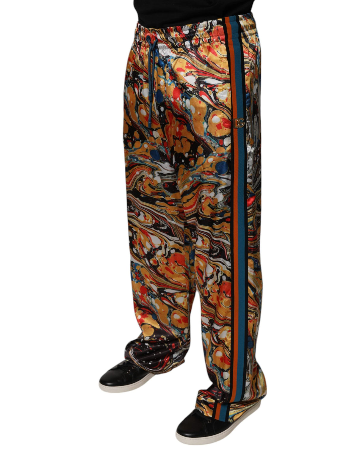 Pantalon de survêtement en satin marbré multicolore pour homme Dolce &amp; Gabbana