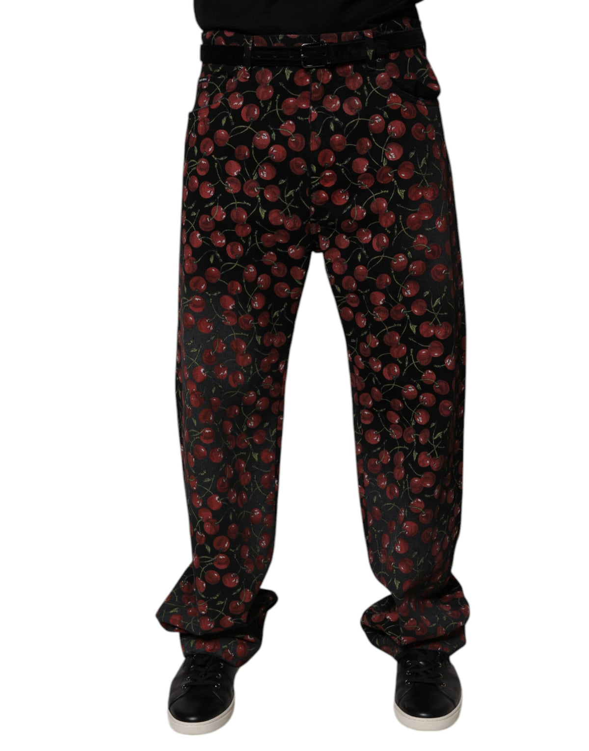 Jeans en coton droit noir cerise Dolce &amp; Gabbana pour homme