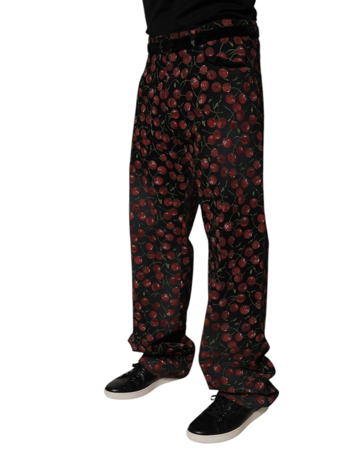 Jeans en coton droit noir cerise Dolce &amp; Gabbana pour homme