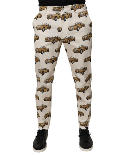 Jeans skinny en coton blanc cassé à motifs voitures Dolce &amp; Gabbana pour homme