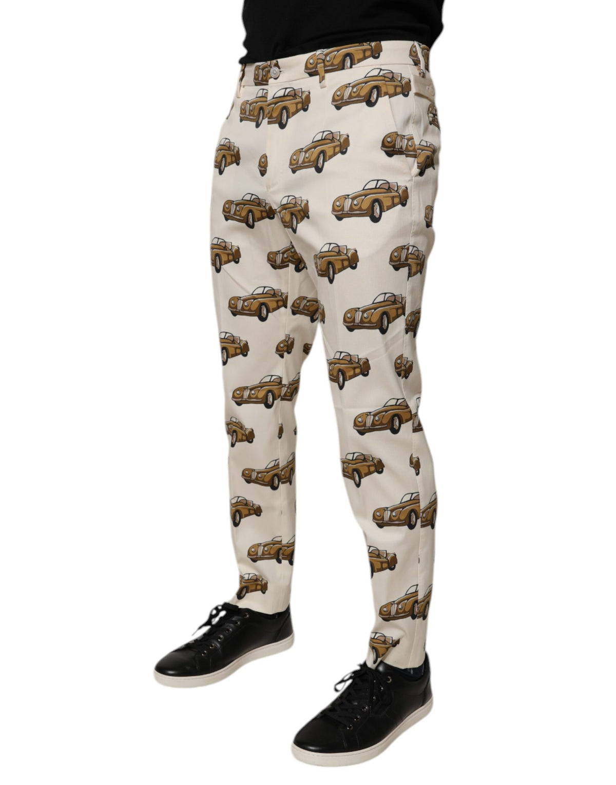 Jeans skinny en coton blanc cassé à motifs voitures Dolce &amp; Gabbana pour homme