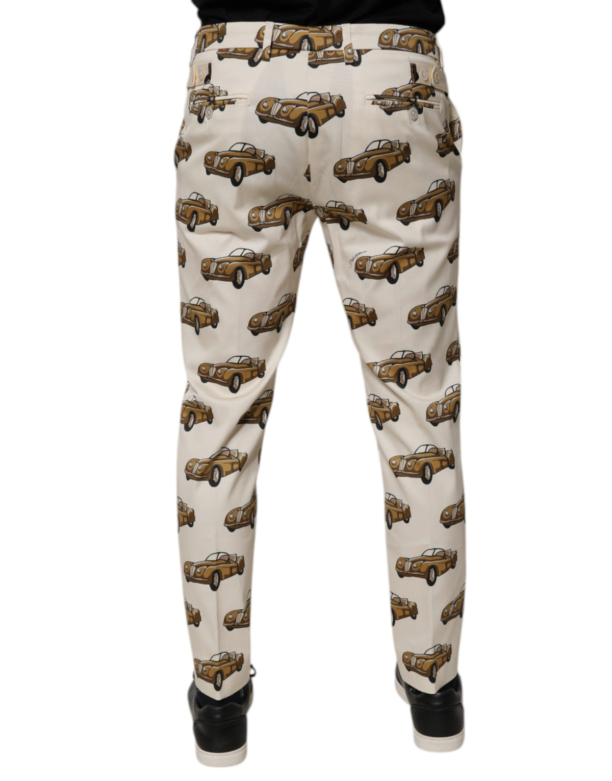 Jeans skinny en coton blanc cassé à motifs voitures Dolce &amp; Gabbana pour homme