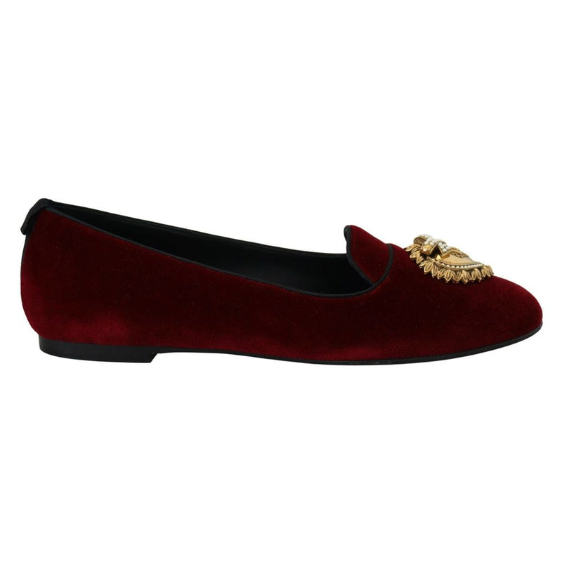 Dolce & Gabbana Burgundy Cotton Flat Loafers - Luxurious Comfort