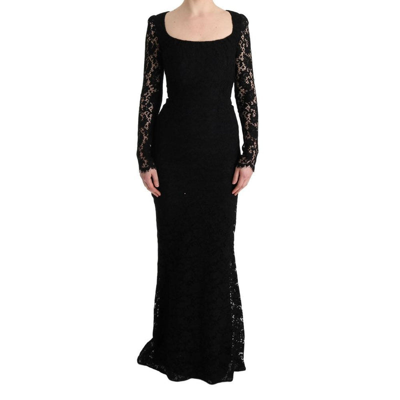 Dolce & Gabbana Black Floral Lace Sheath Long Dress