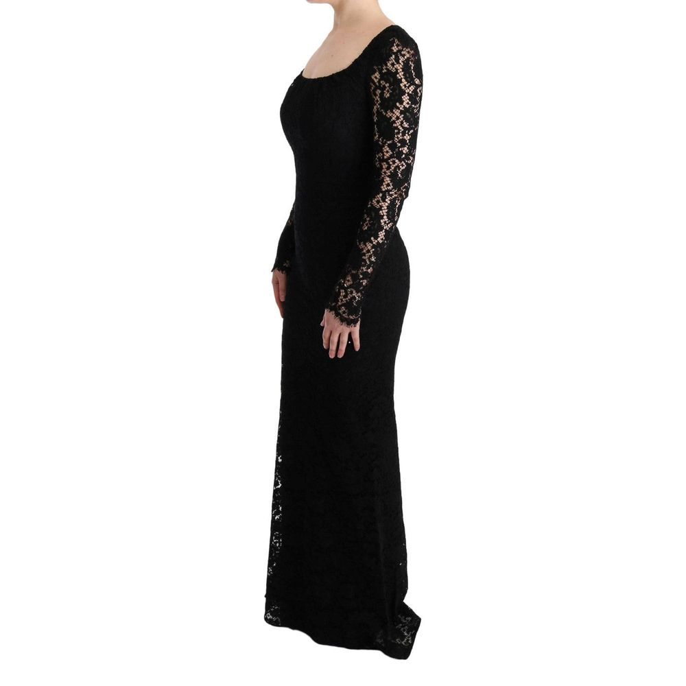 Dolce & Gabbana Robe Longue Épaule Fleurie Noire