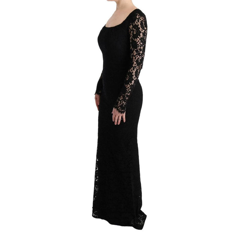 Dolce & Gabbana Black Floral Lace Sheath Long Dress