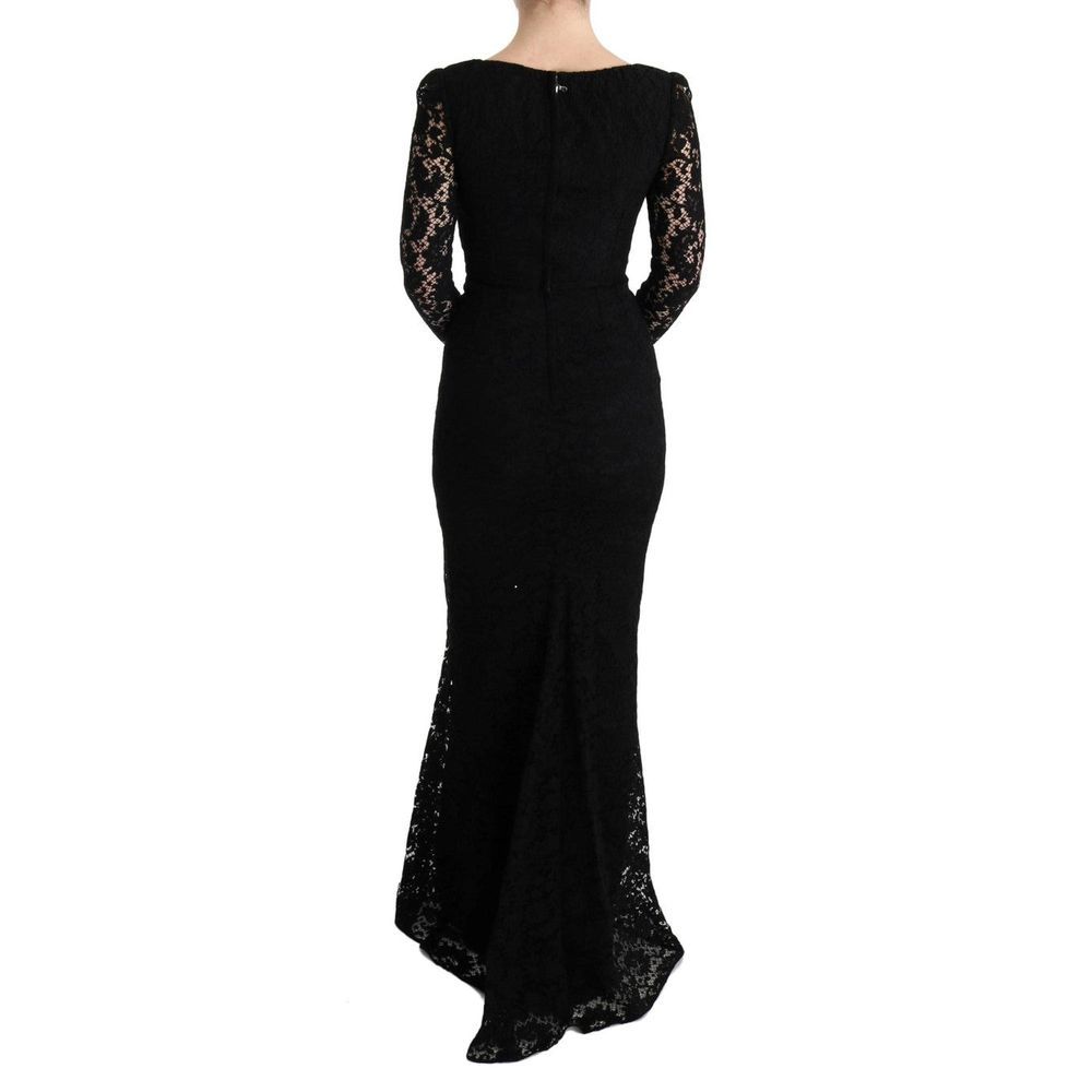 Dolce & Gabbana Robe Longue Épaule Fleurie Noire