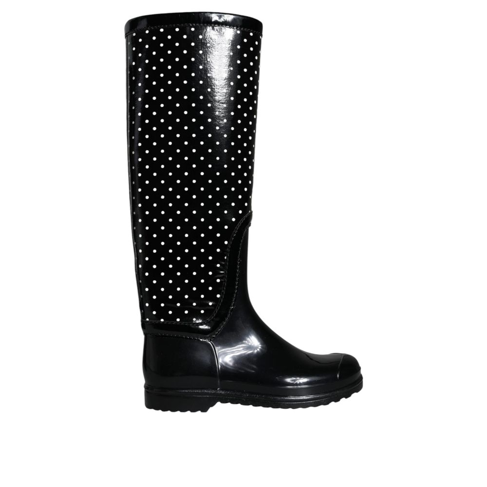 Dolce & Gabbana Black Polka Dot Rubber Knee High Boots