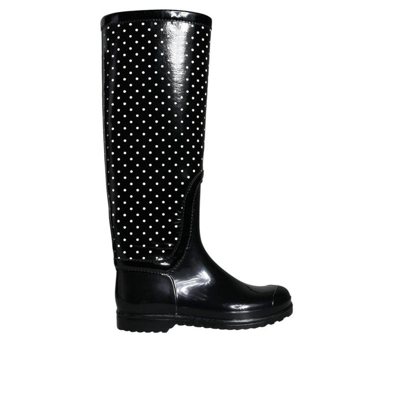 Dolce & Gabbana Black Polka Dot Rubber Knee High Boots