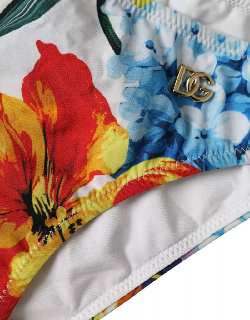 Dolce & Gabbana White Floral Print Bikini Bottom Swimwear