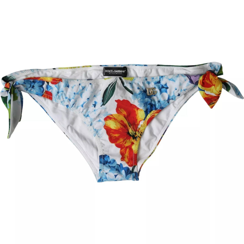 Dolce & Gabbana White Floral Print Bikini Bottom Swimwear