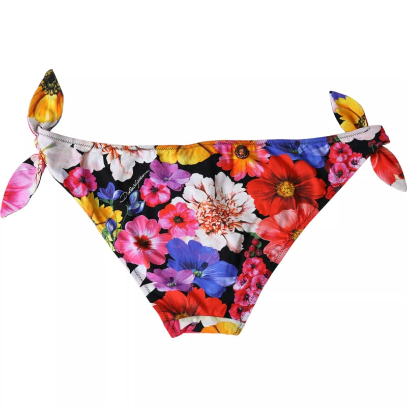 Dolce & Gabbana Black Floral Print Bikini Bottom Swimwear