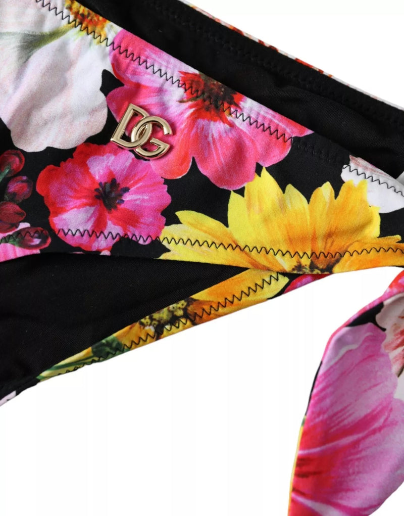 Dolce & Gabbana Black Floral Print Bikini Bottom Swimwear