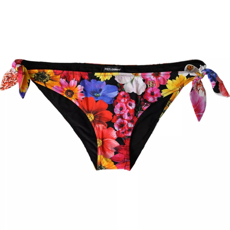 Dolce & Gabbana Black Floral Print Bikini Bottom Swimwear