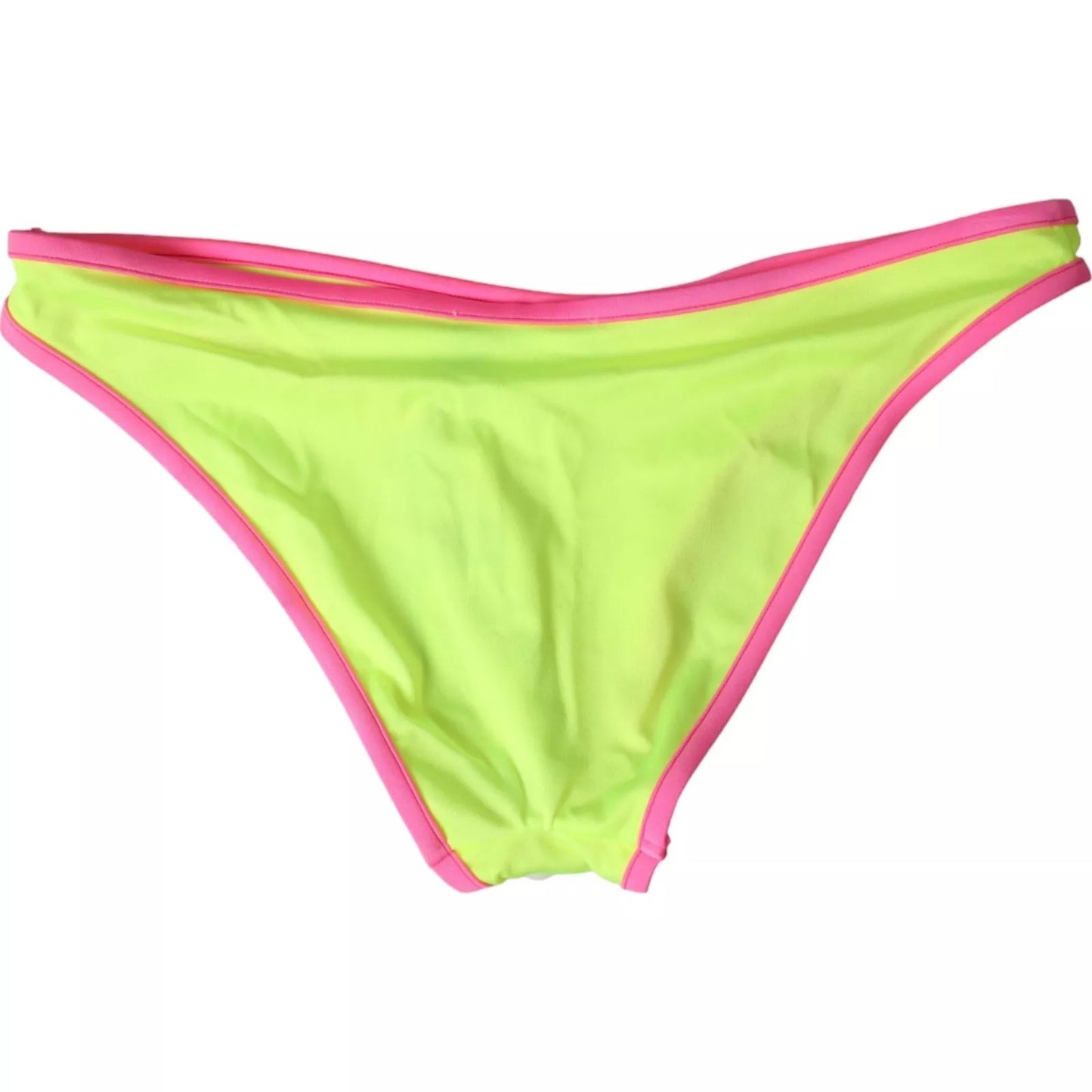 Bikini Dolce & Gabbana, bas de maillot de bain en nylon jaune et rose, pour plage.