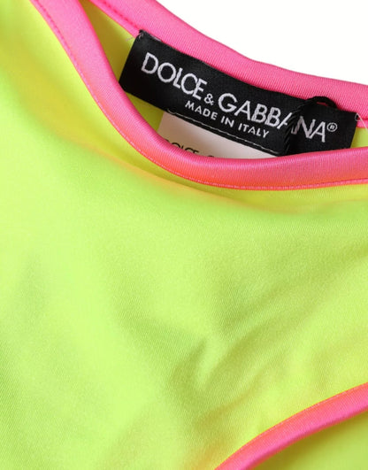 Bikini Dolce & Gabbana, bas de maillot de bain en nylon jaune et rose, pour plage.