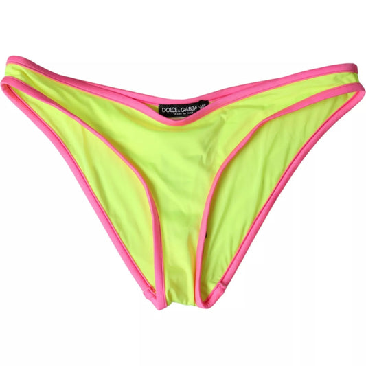 Bikini Dolce & Gabbana, bas de maillot de bain en nylon jaune et rose, pour plage.