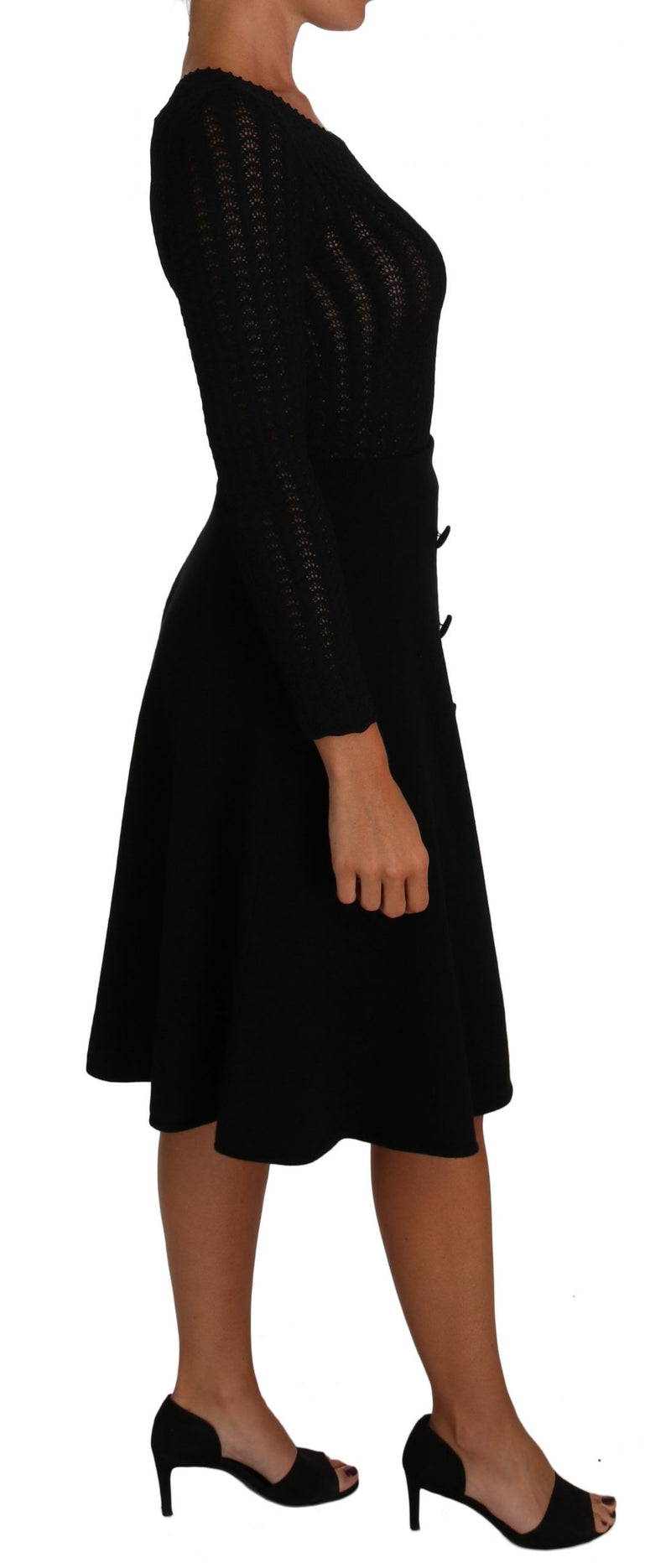 Robe fourreau en laine tricotée noire à manches longues Dolce &amp; Gabbana