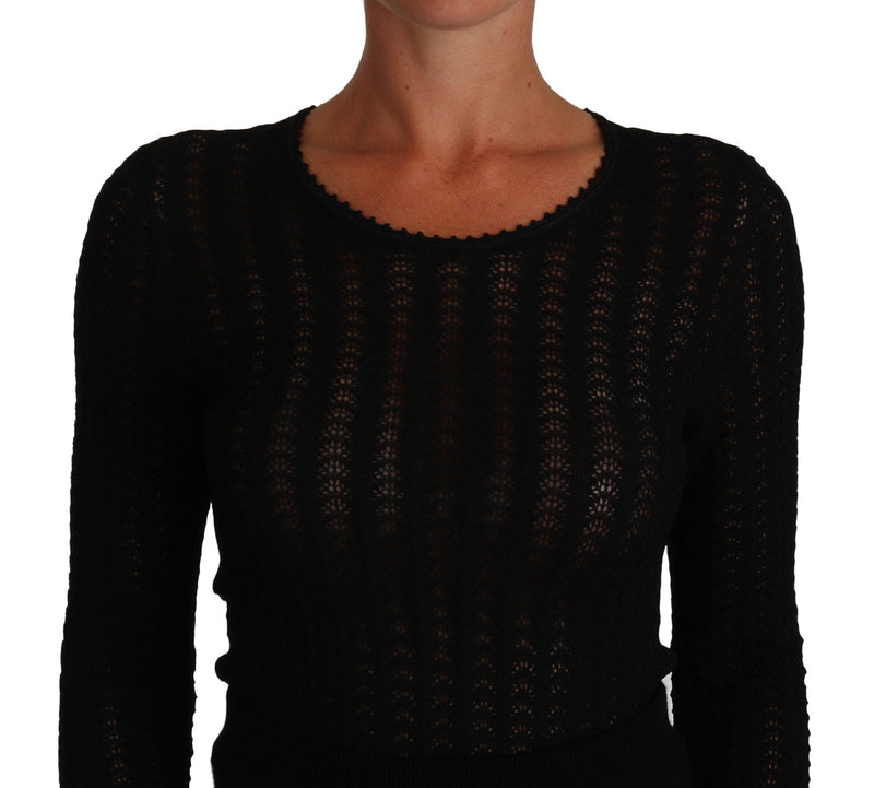Robe fourreau en laine tricotée noire à manches longues Dolce &amp; Gabbana
