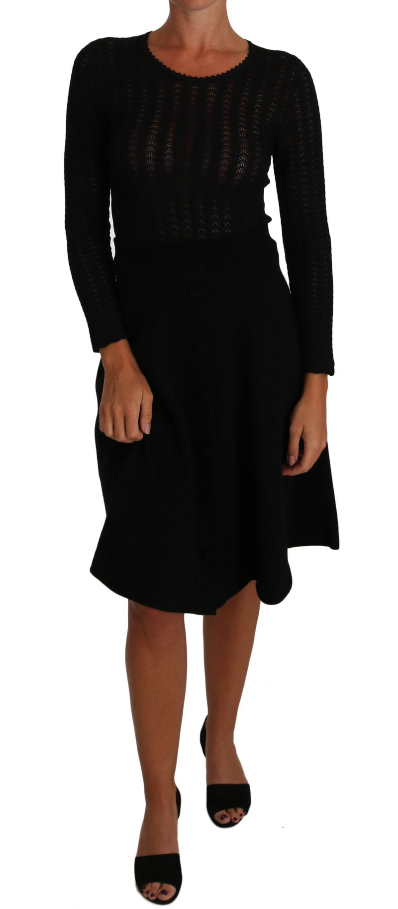 Robe fourreau en laine tricotée noire à manches longues Dolce &amp; Gabbana