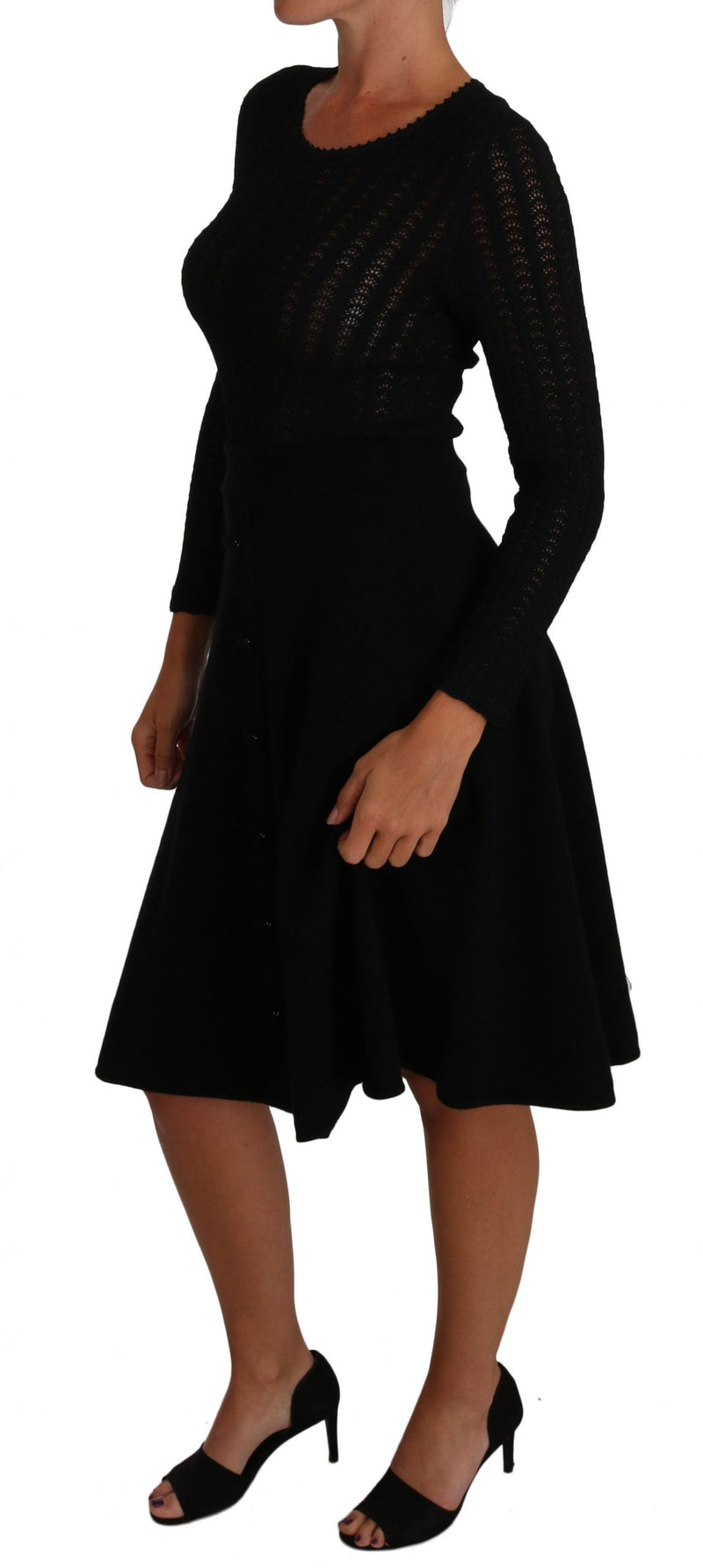 Robe fourreau en laine tricotée noire à manches longues Dolce &amp; Gabbana