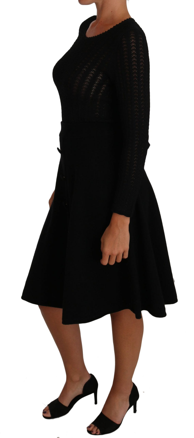 Robe fourreau en laine tricotée noire à manches longues Dolce &amp; Gabbana