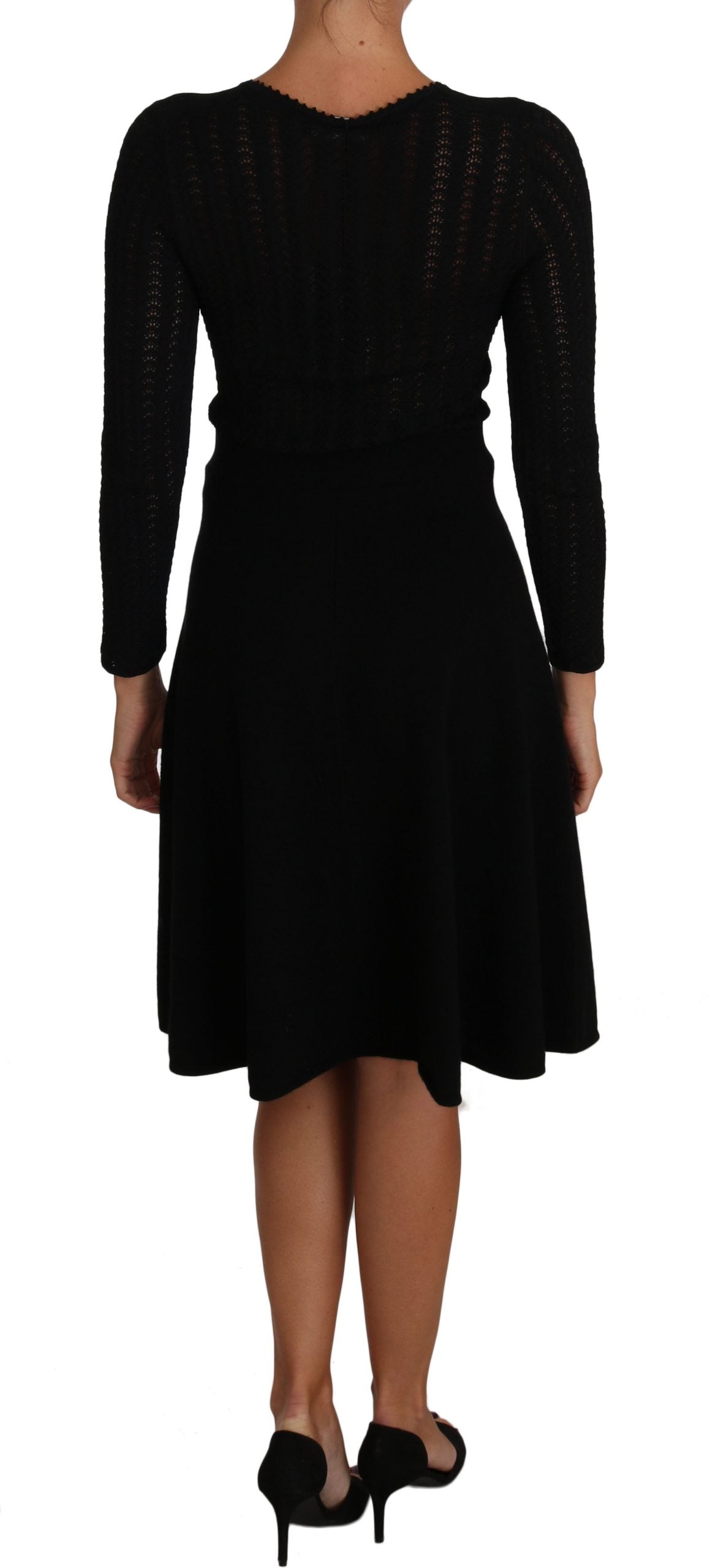 Robe fourreau en laine tricotée noire à manches longues Dolce &amp; Gabbana
