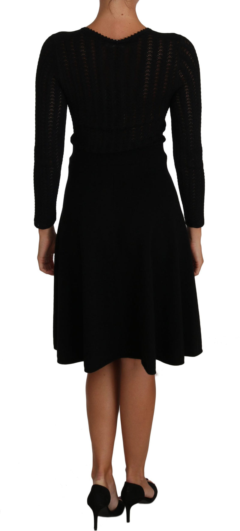 Robe fourreau en laine tricotée noire à manches longues Dolce &amp; Gabbana