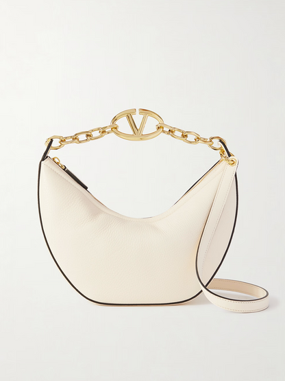 Valentino Garavani Petit sac à bandoulière Hobo Vlogo en cuir ivoire