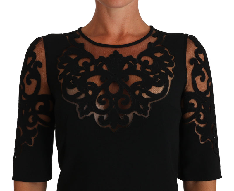 Robe cocktail Dolce &amp; Gabbana noire à imprimé floral ajouré